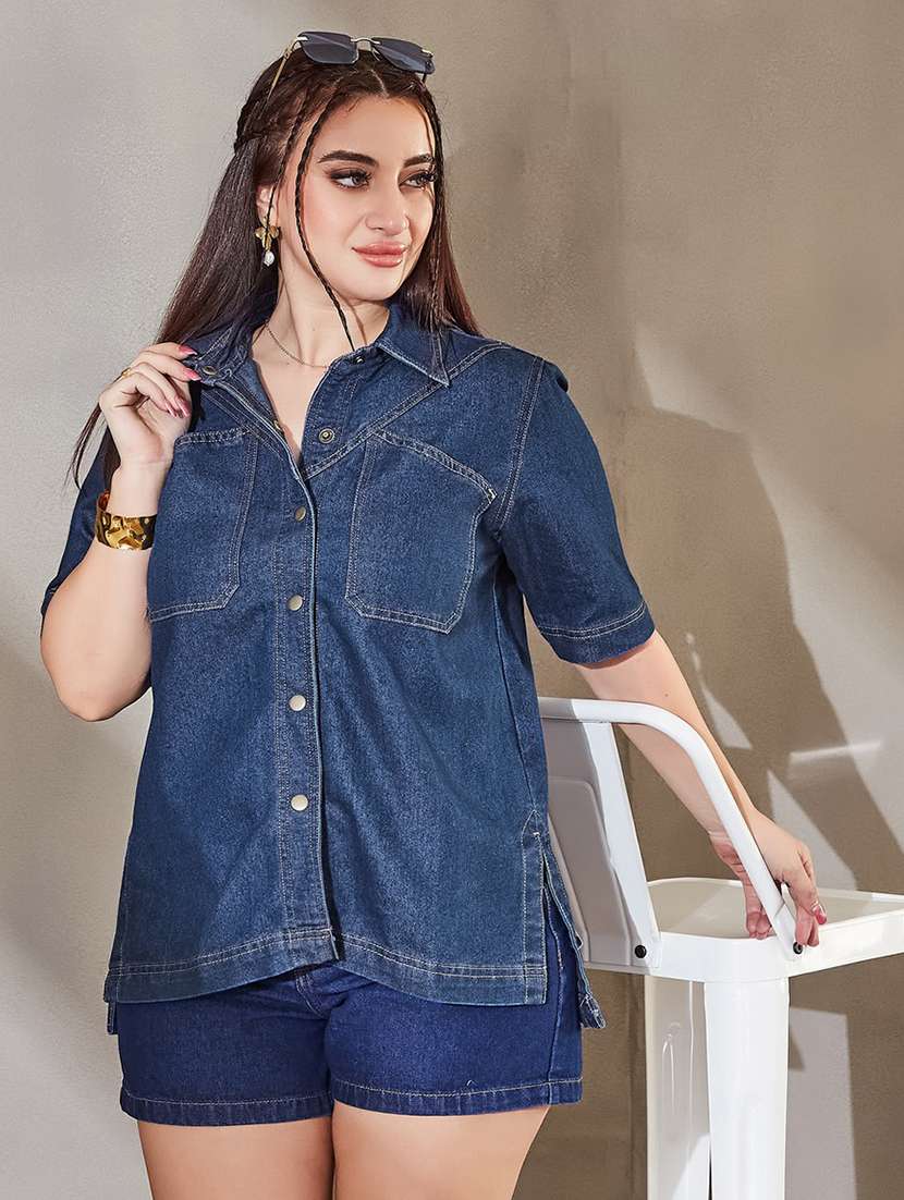 women solid short sleeves regular shirt