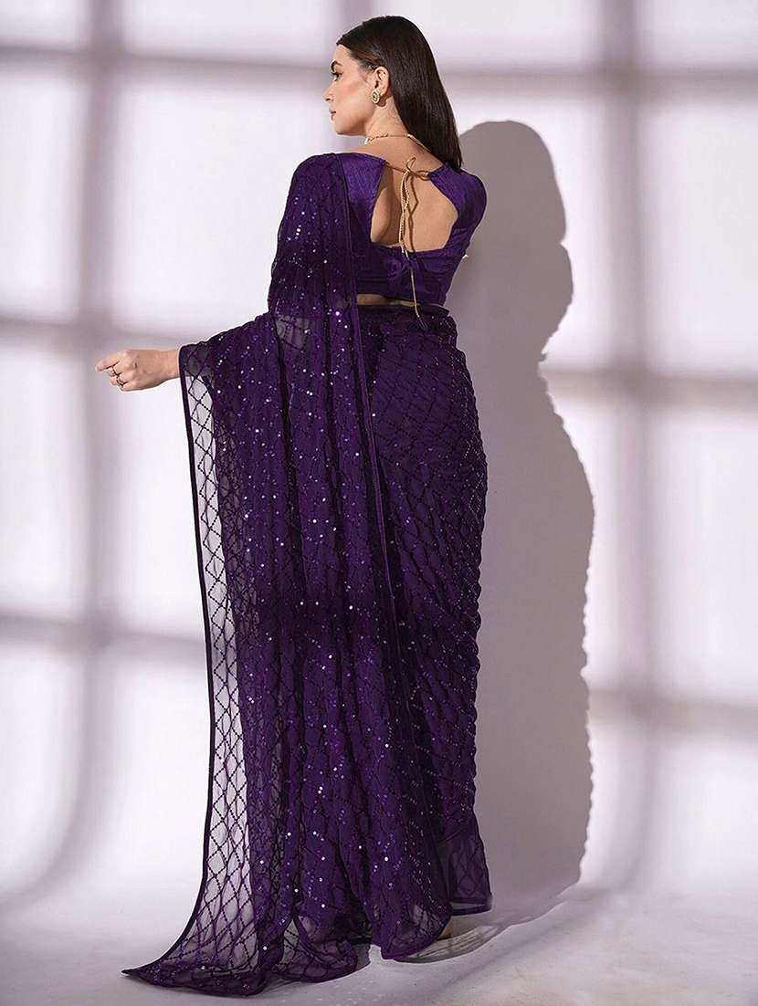 Women Solid With Work Embellished Saree With Blouse - 22738581 -  Standard Image - 3
