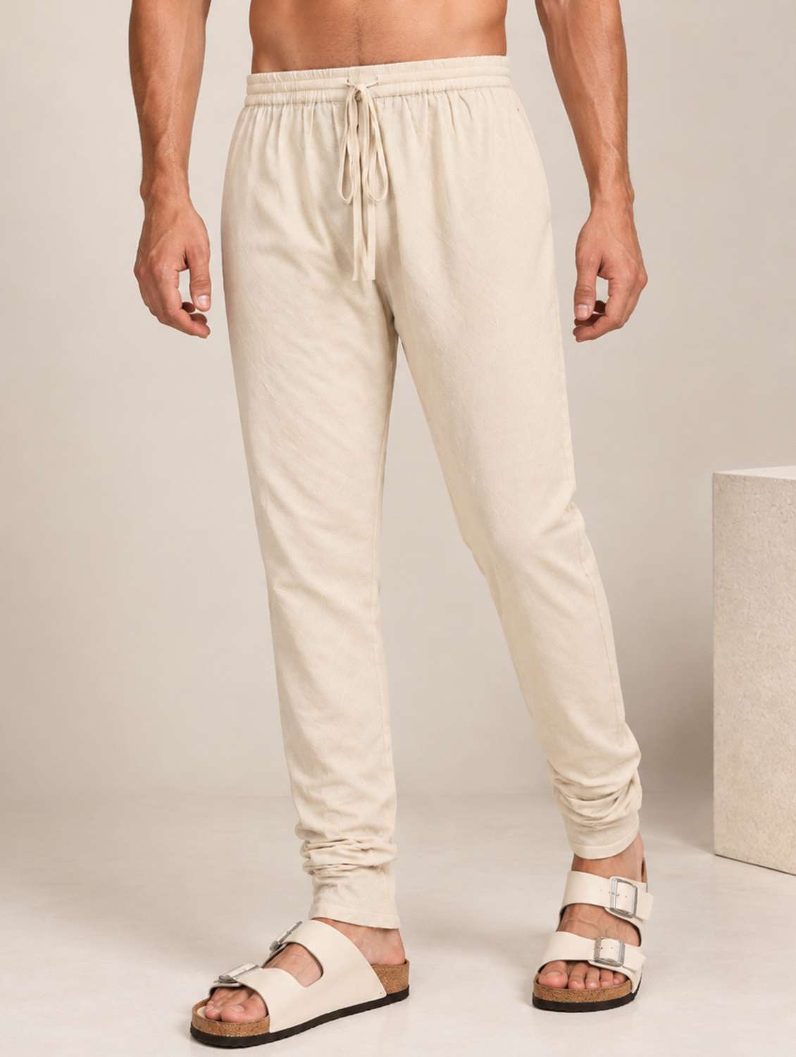 men solid mid rise ethnic bottom wear churidar pyjama