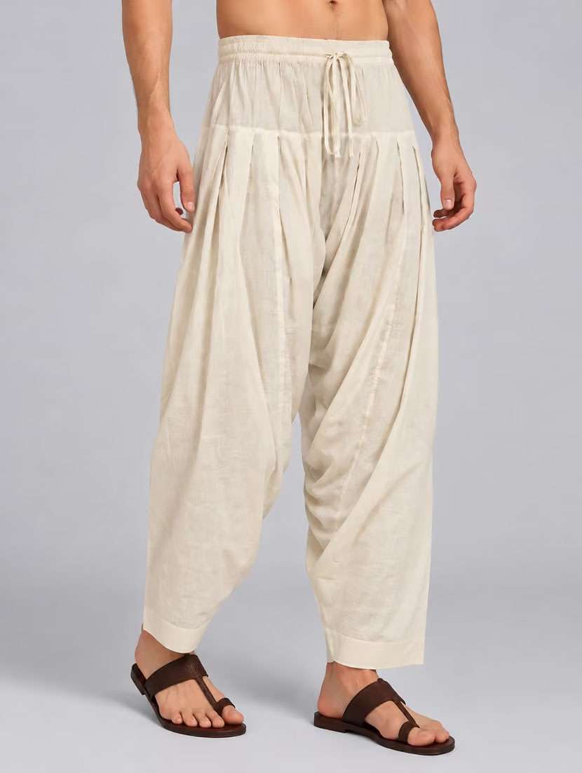 men solid mid rise ethnic bottom wear salwar