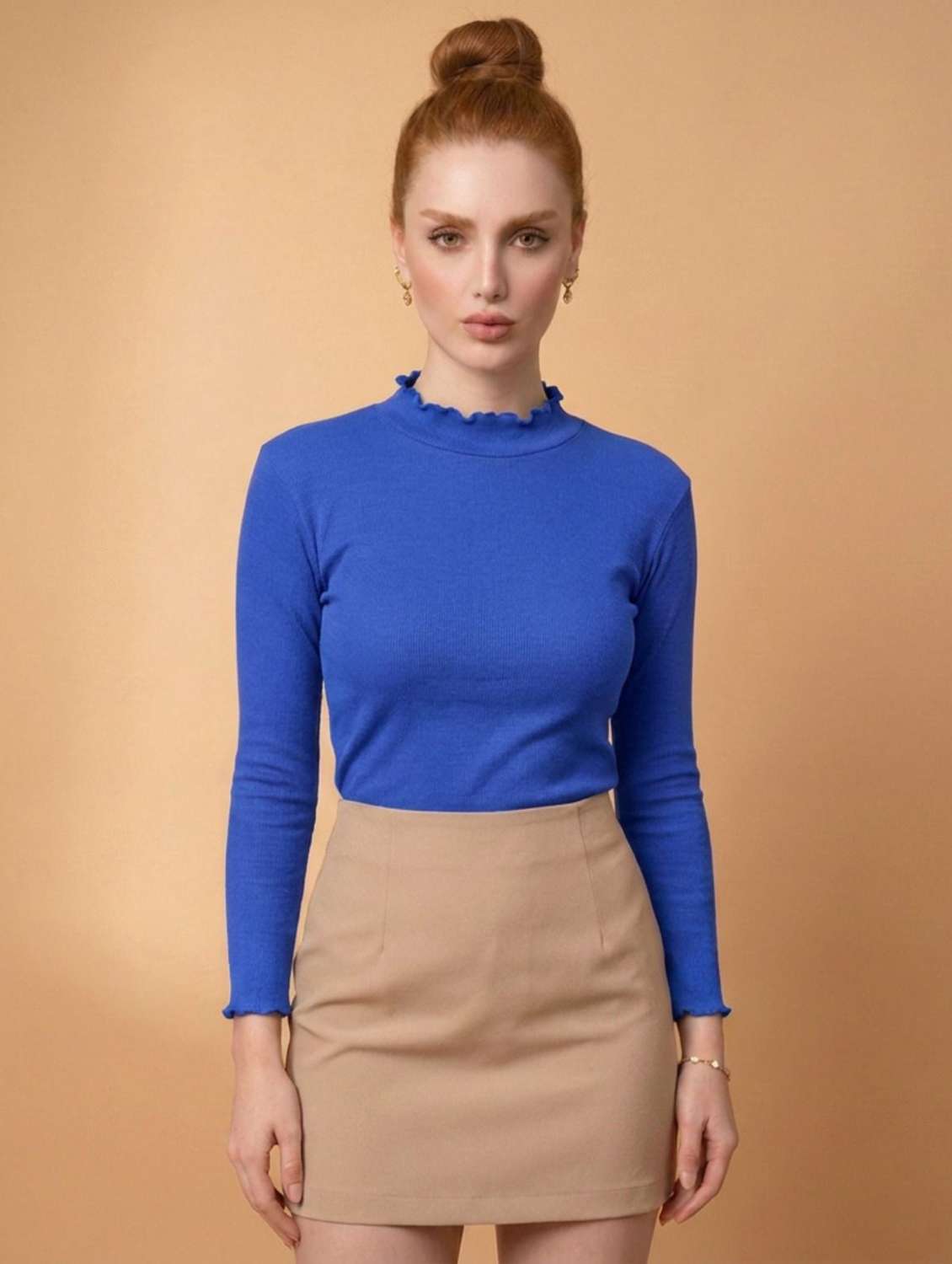 women solid long sleeves regular top