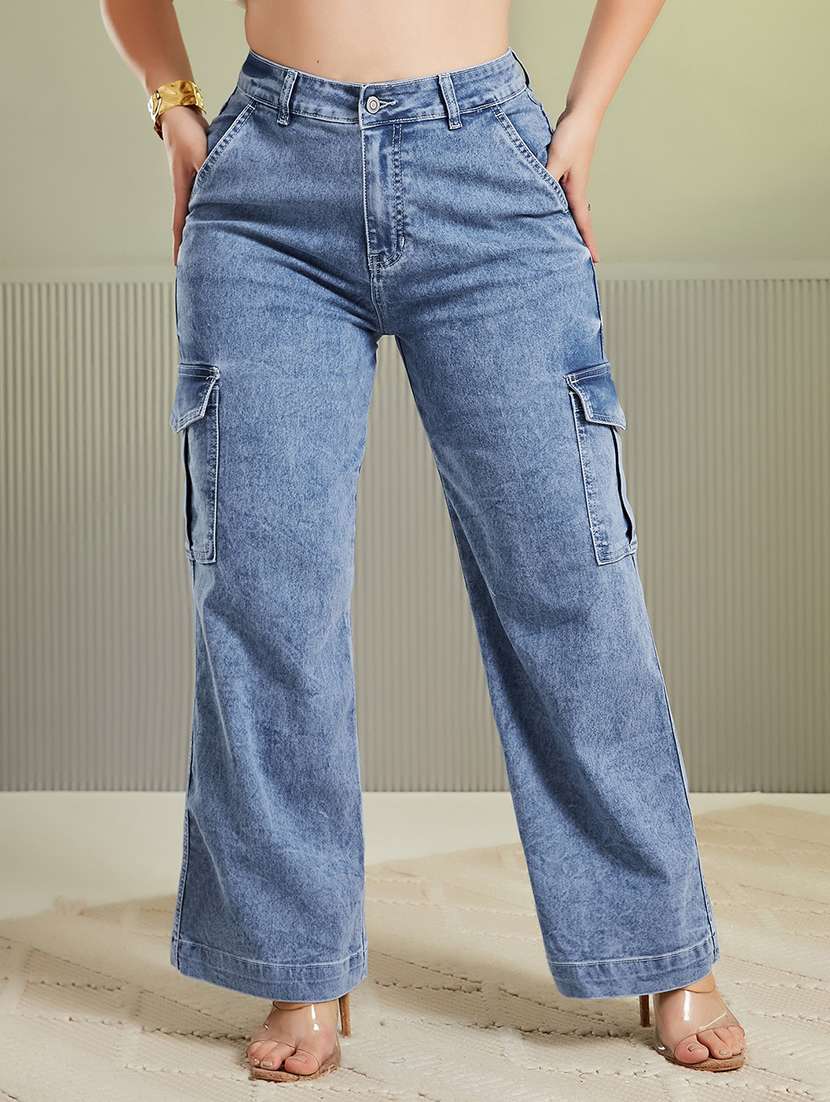 women solid high rise relaxed fit cargo