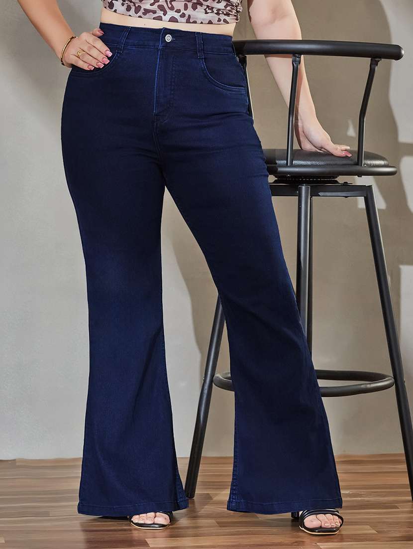 women solid high rise bootcut jeans