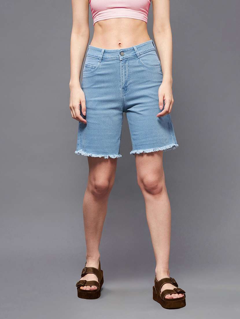 women solid high rise bermuda shorts
