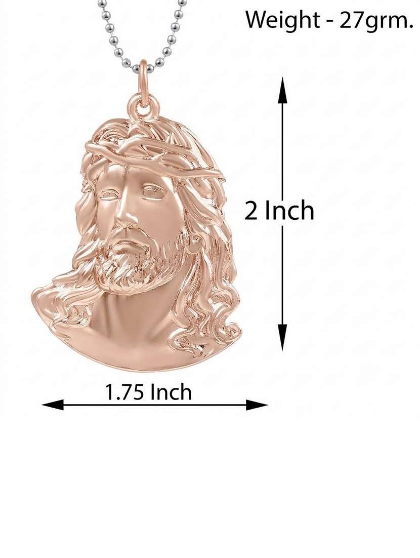Jesus Face Rose Gold Tone Brass Spiritual Pendant With Chain - 22740108 -  Standard Image - 3