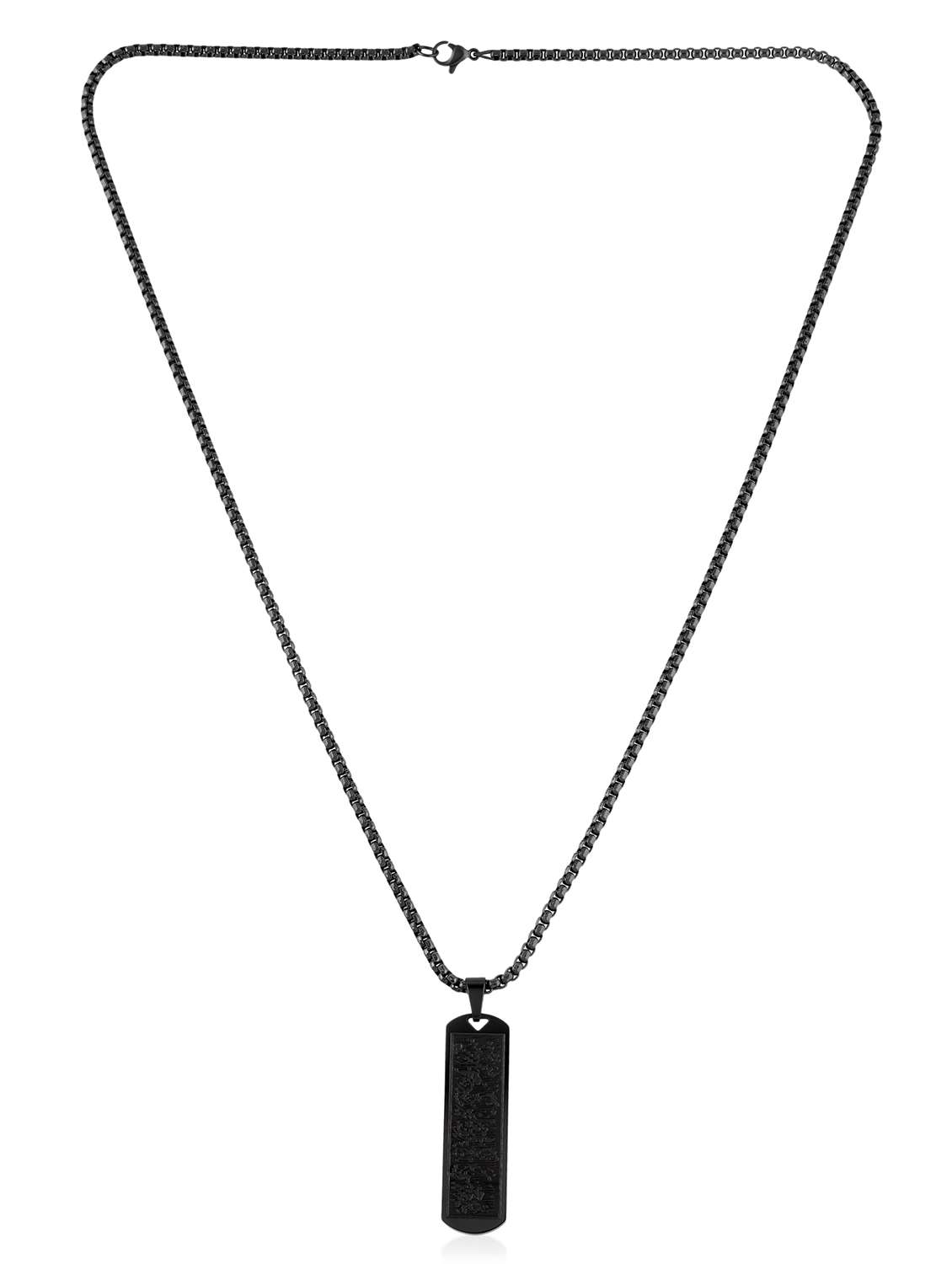 Black Metal Engraved Pendant With Chain Fashion Jewellery - 22740111 -  Standard Image - 3