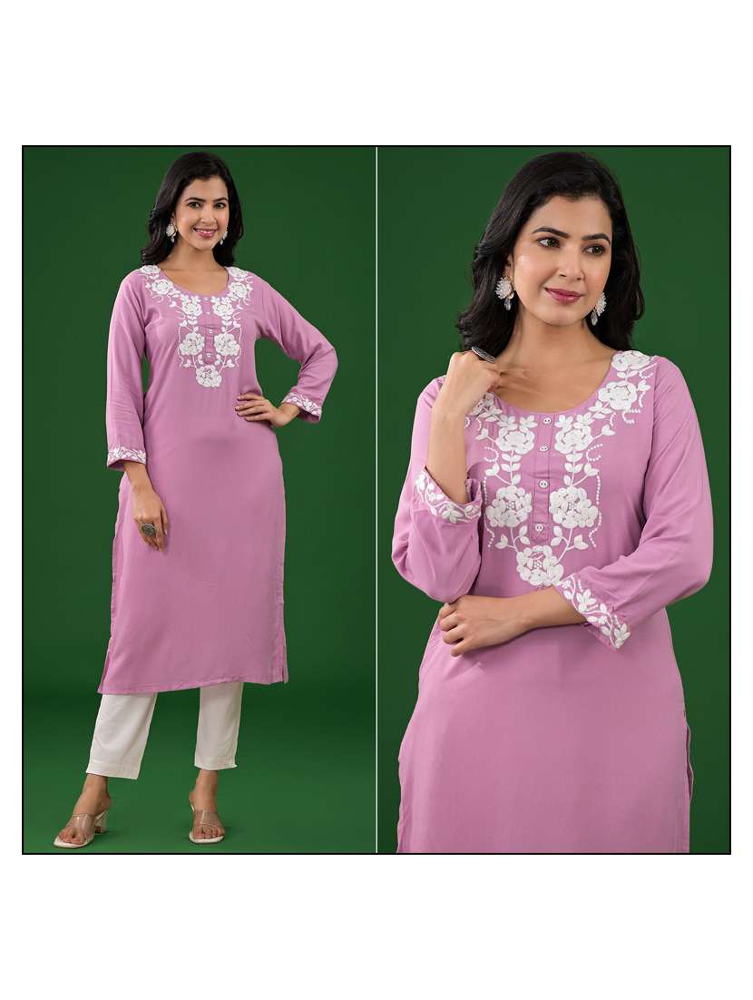 Women Embroidered Three Quarter Sleeves Straight Kurta - 22740205 -  Standard Image - 3
