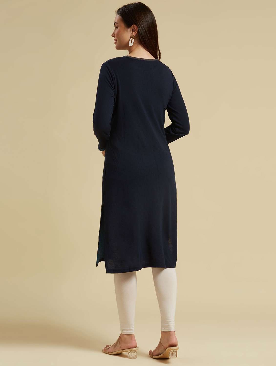 Women Self Design Long Sleeves Straight Kurta - 22740238 -  Standard Image - 3