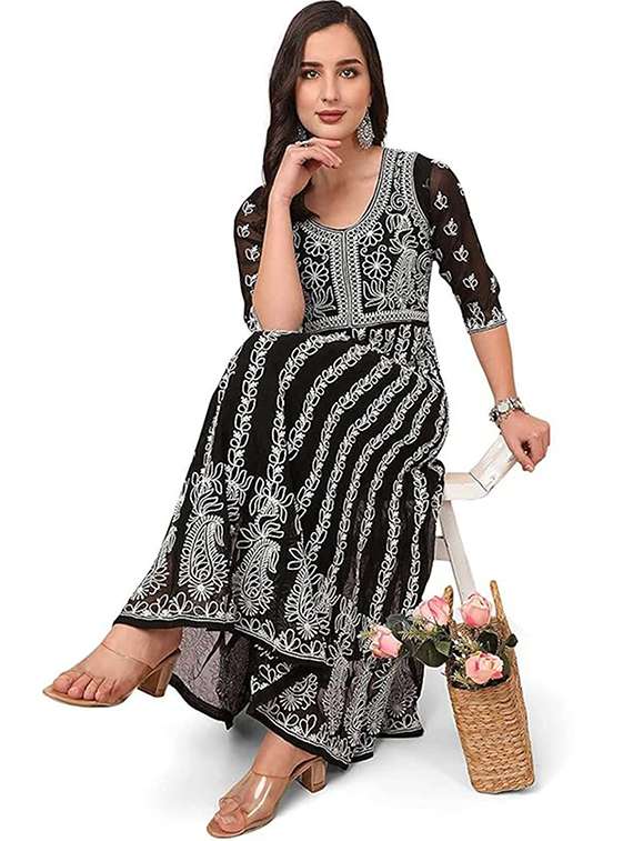 women embroidered three quarter sleeves anarkali kurta