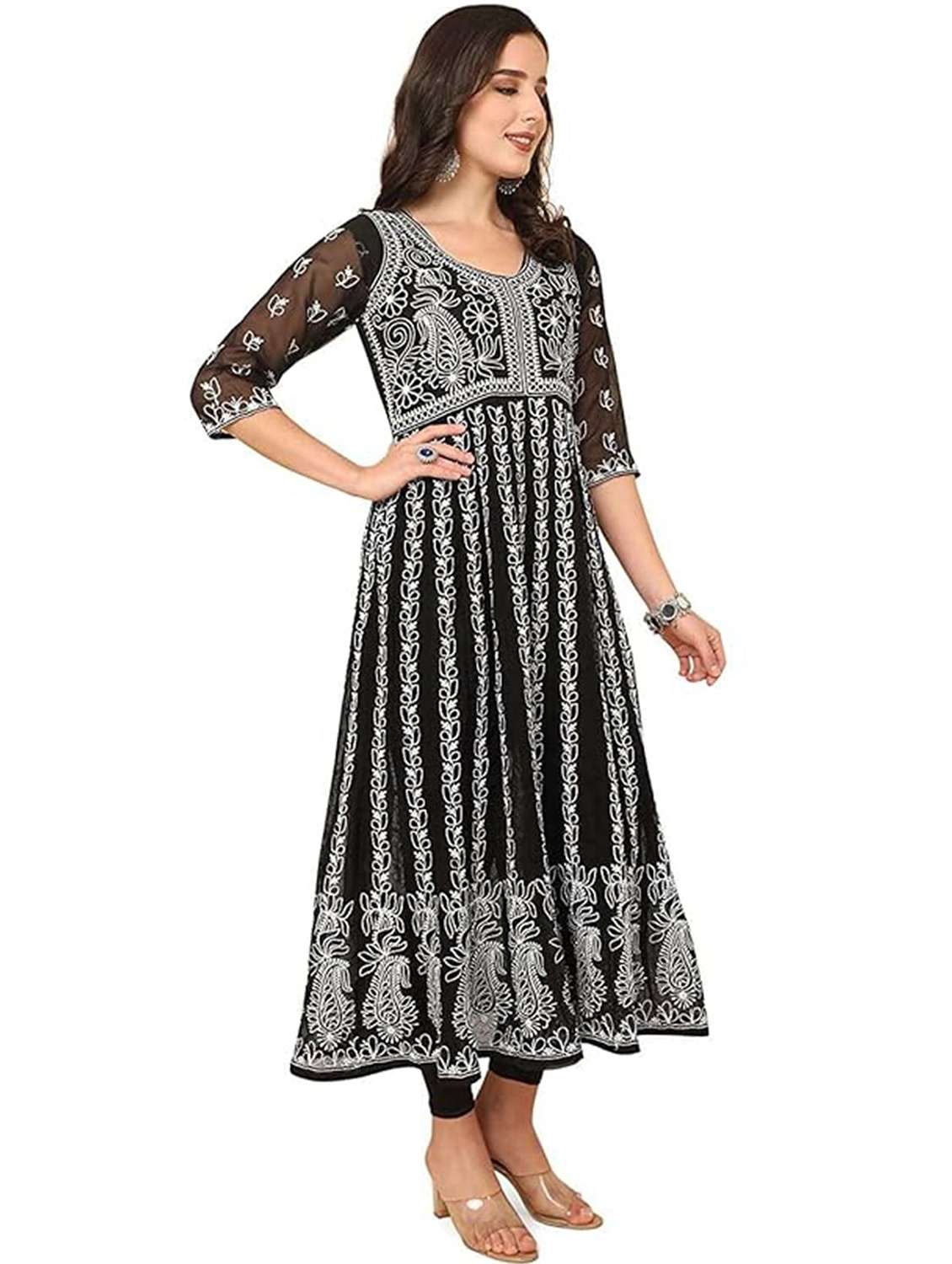 Women Embroidered Three Quarter Sleeves Anarkali Kurta - 22740282 -  Standard Image - 3