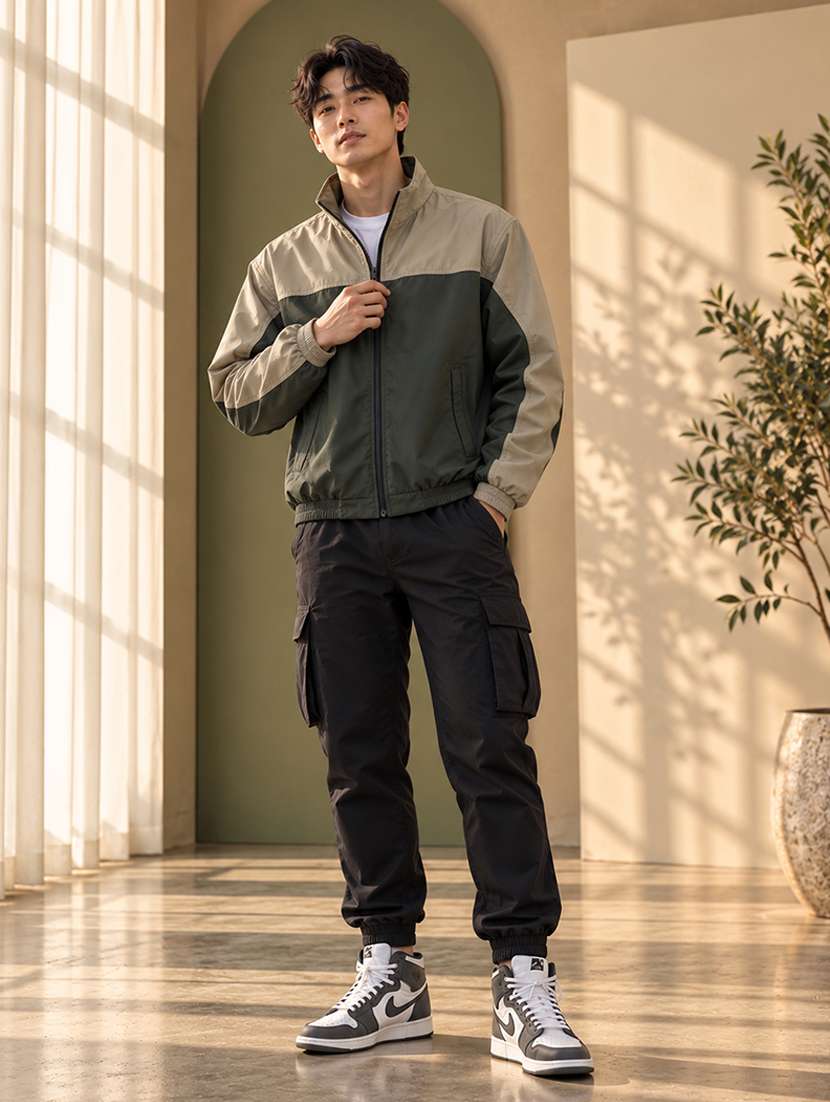 Men Color Block Long Sleeve Windheater Bomber Jacket - 22740405 -  Standard Image - 3