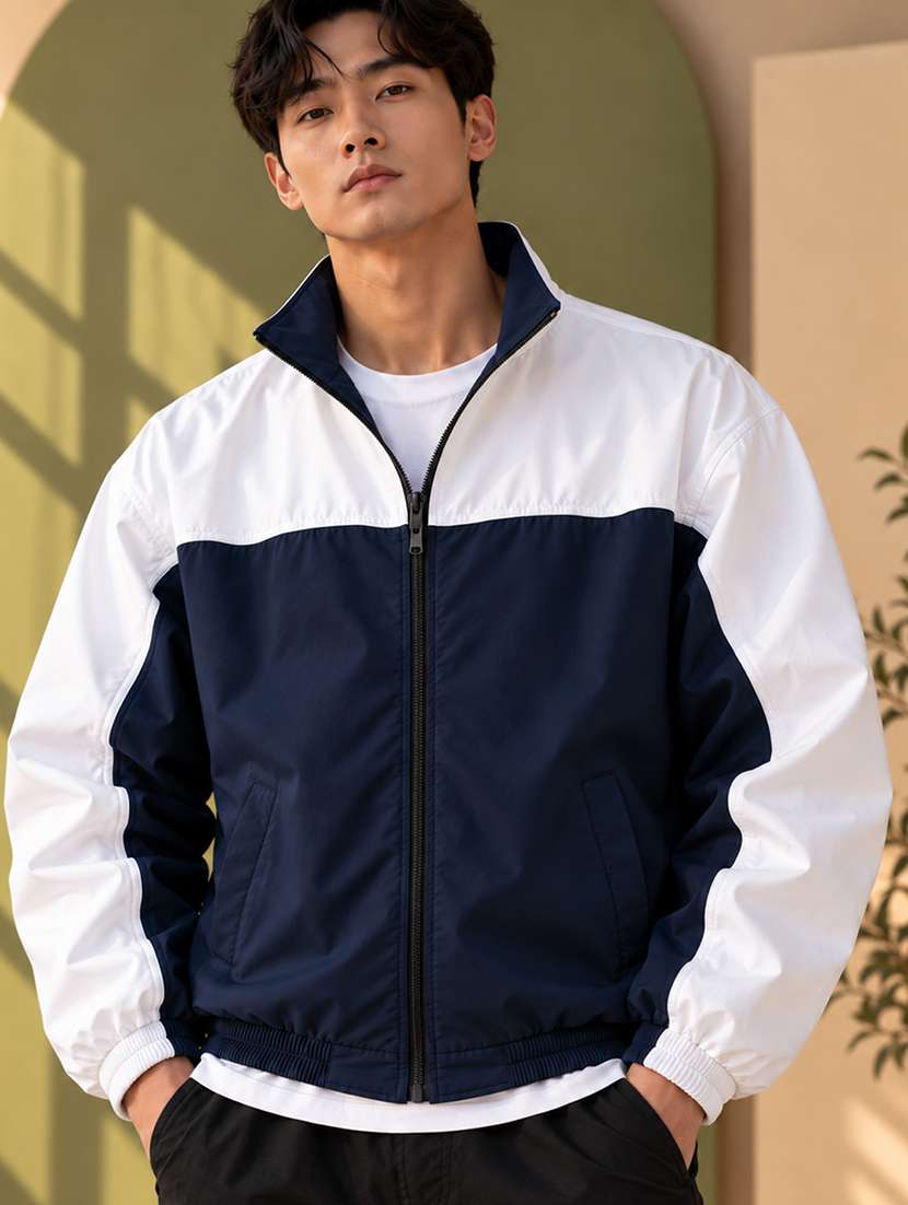 men color block long sleeve windheater bomber jacket
