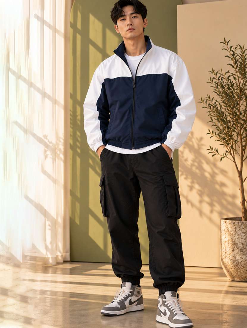 Men Color Block Long Sleeve Windheater Bomber Jacket - 22740407 -  Standard Image - 3