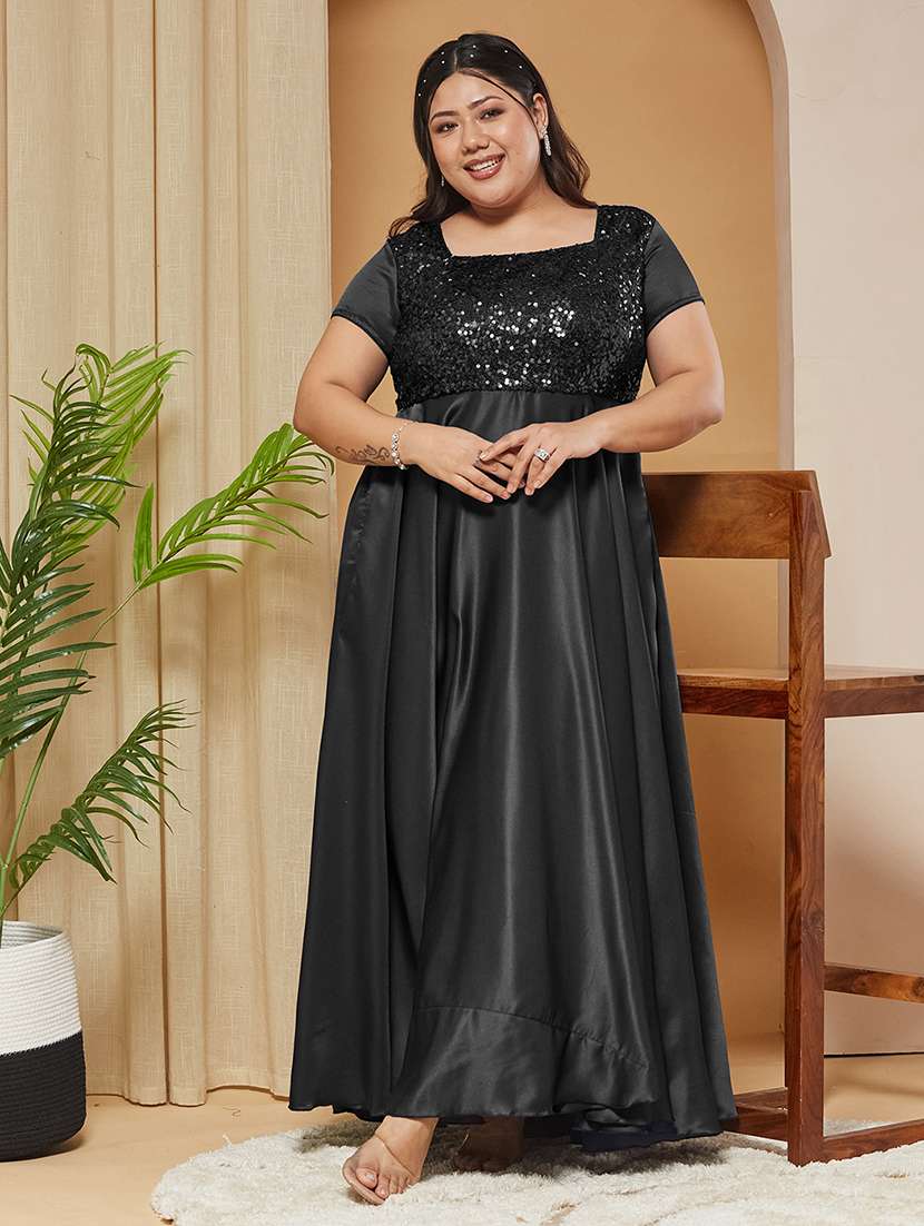 women sequined short sleeves fit and flare gown
