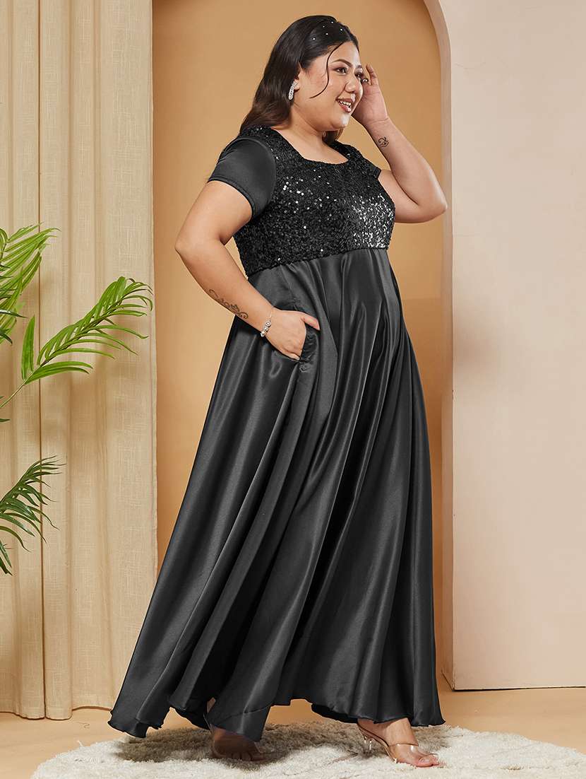 Women Sequined Short Sleeves Fit And Flare Gown - 22740740 -  Standard Image - 3