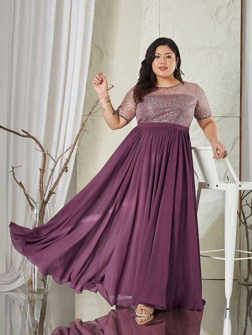 women embroidered short sleeves fit and flare gown