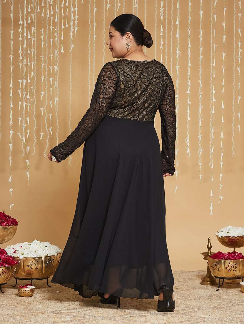 Women Self Design Long Sleeves Fit And Flare Gown - 22740900 -  Standard Image - 3