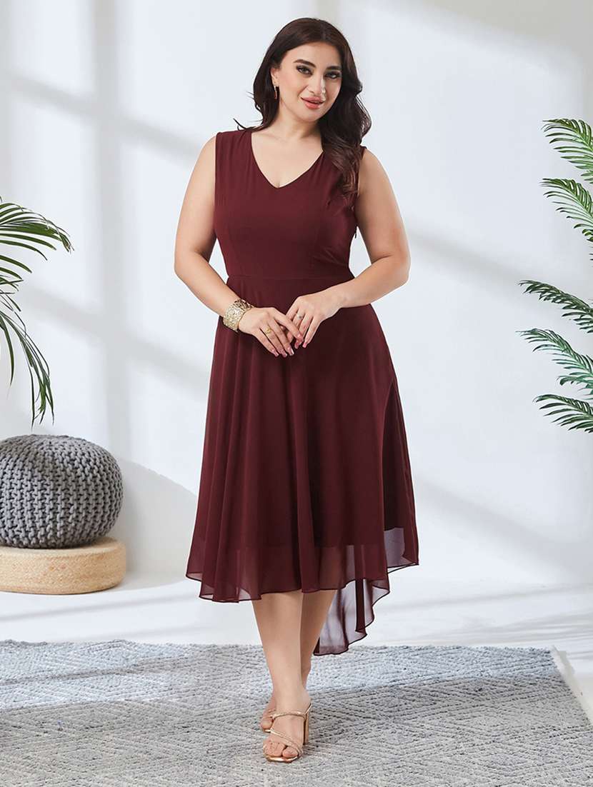 women solid sleeveless high low dress