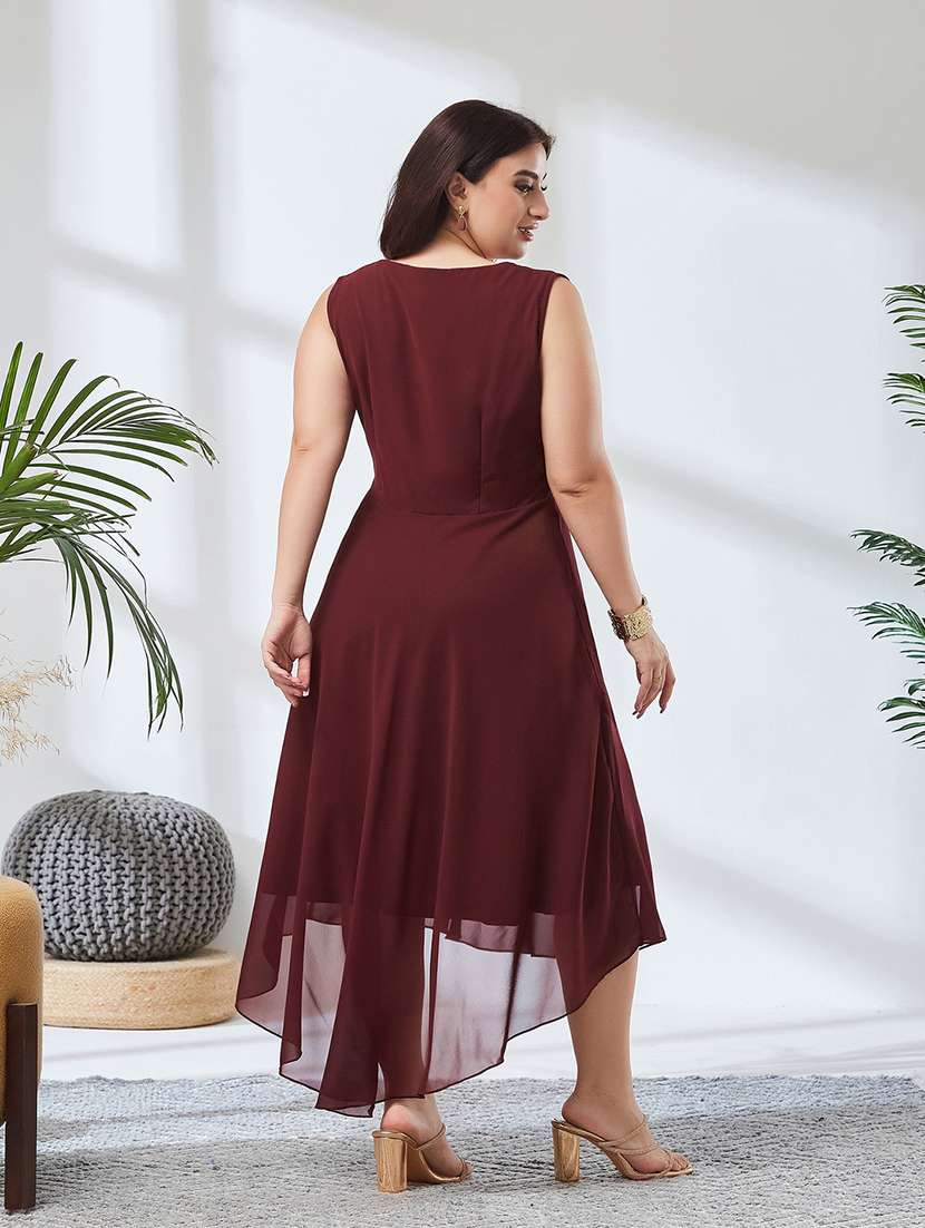 Women Solid Sleeveless High Low Dress - 22740986 -  Standard Image - 3