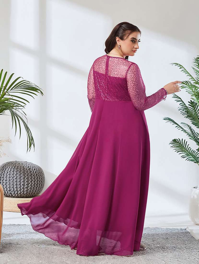 Women Embroidered Long Sleeves Fit And Flare Gown - 22741005 -  Standard Image - 3