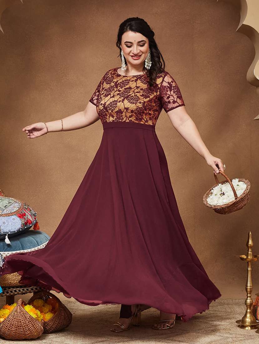 women self design short sleeves fir and flare dress