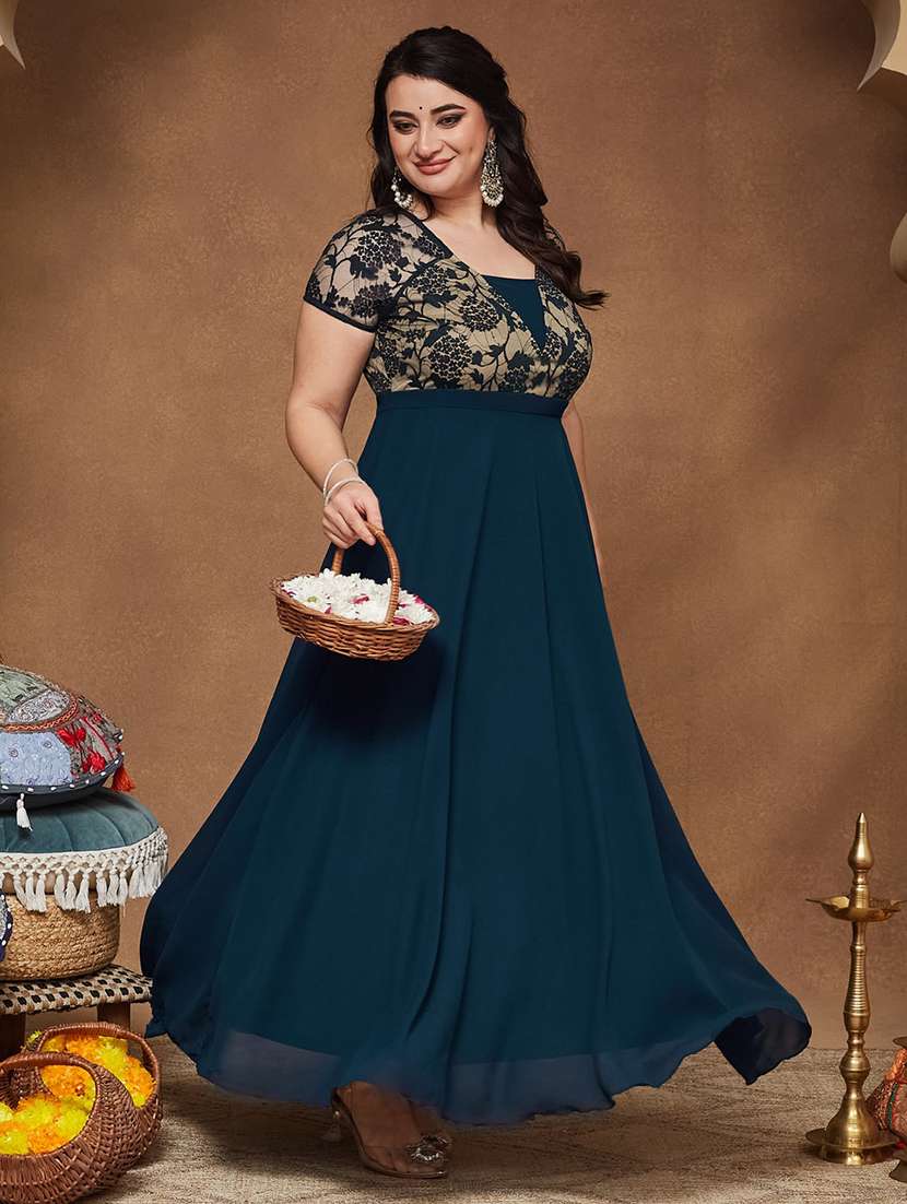 women self design short sleeves fit and flare dress