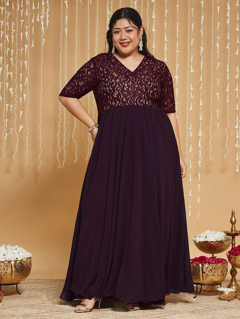 women self design short sleeves fit and flare gown