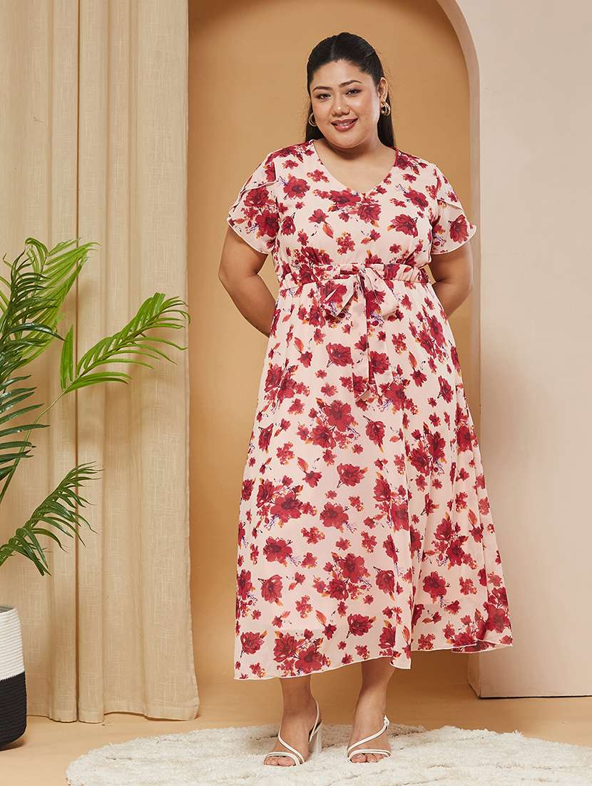 women printed short sleeves a-line dress