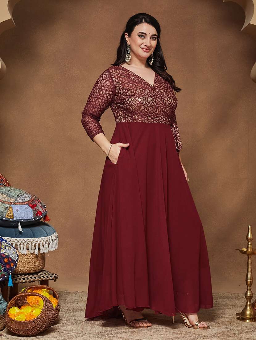 Women Self Design Three Quarter Sleeves Fit And Flare Dress - 22741298 -  Standard Image - 3