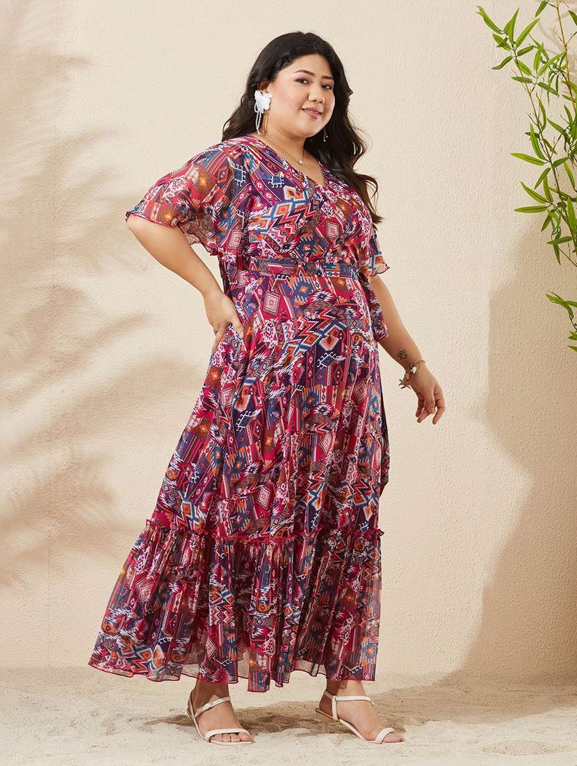 Women Printed Flared Sleeves Tiered Dress - 22741427 -  Standard Image - 3