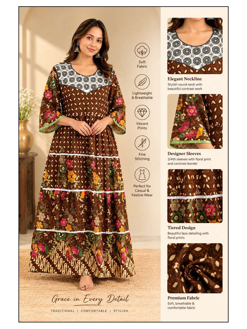 Women Printed Three Quarter Sleeves Nighty - 22741778 -  Standard Image - 3