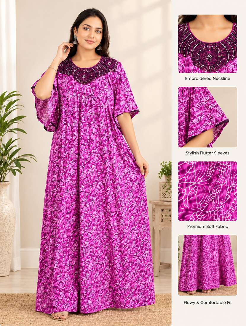 Women Printed Round Neck Nighty - 22741783 -  Standard Image - 3