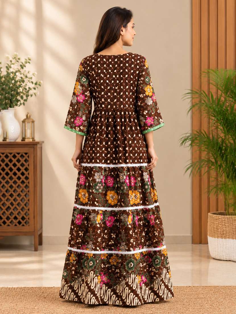 Women Printed Three Quarter Sleeves Nighty - 22741792 -  Standard Image - 3