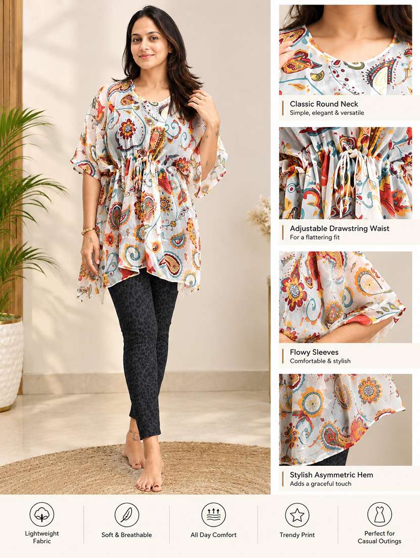 Women Printed Round Neck Kaftan Tunic - 22741794 -  Standard Image - 3