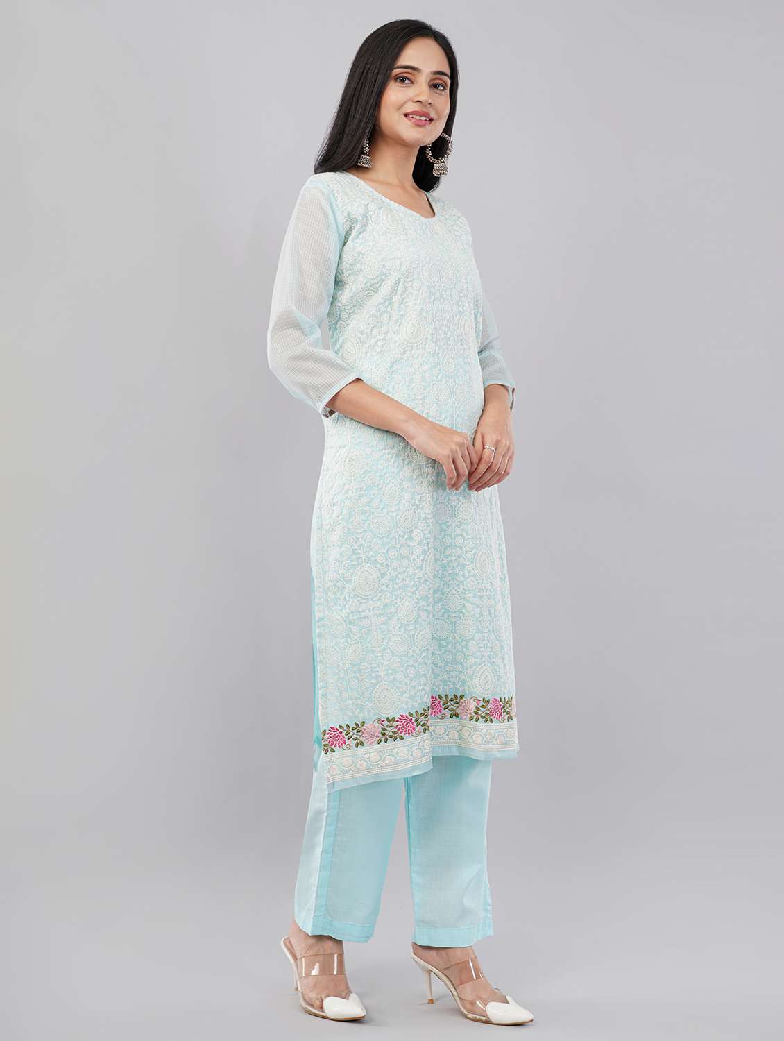 Women Embroidered Three Quarter Sleeves Kurta Pant With Dupatta Set - 22743261 -  Standard Image - 3