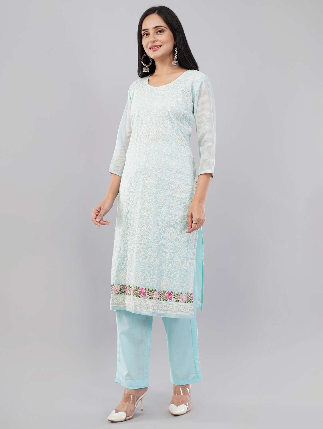 Women Embroidered Three Quarter Sleeves Kurta Pant With Dupatta Set - 22743261 -  Standard Image - 5