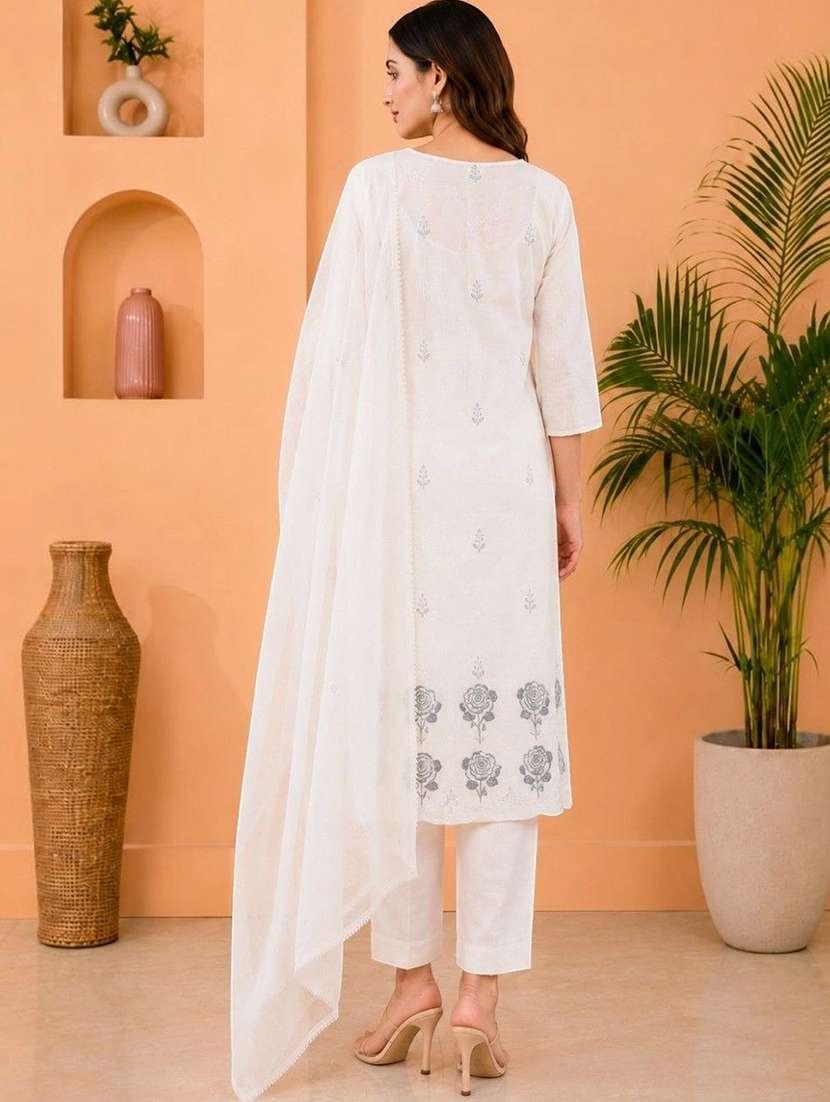 Women Embroidered Three Quarter Sleeves Kurta Pant With Dupatta Set - 22743314 -  Standard Image - 5