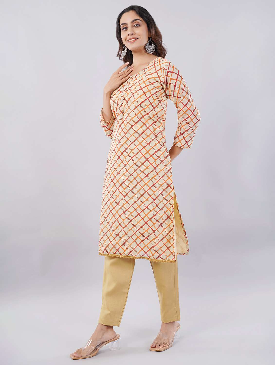 Women Printed Three Quarter Sleeves Kurta Pant With Dupatta Set - 22743361 -  Standard Image - 5