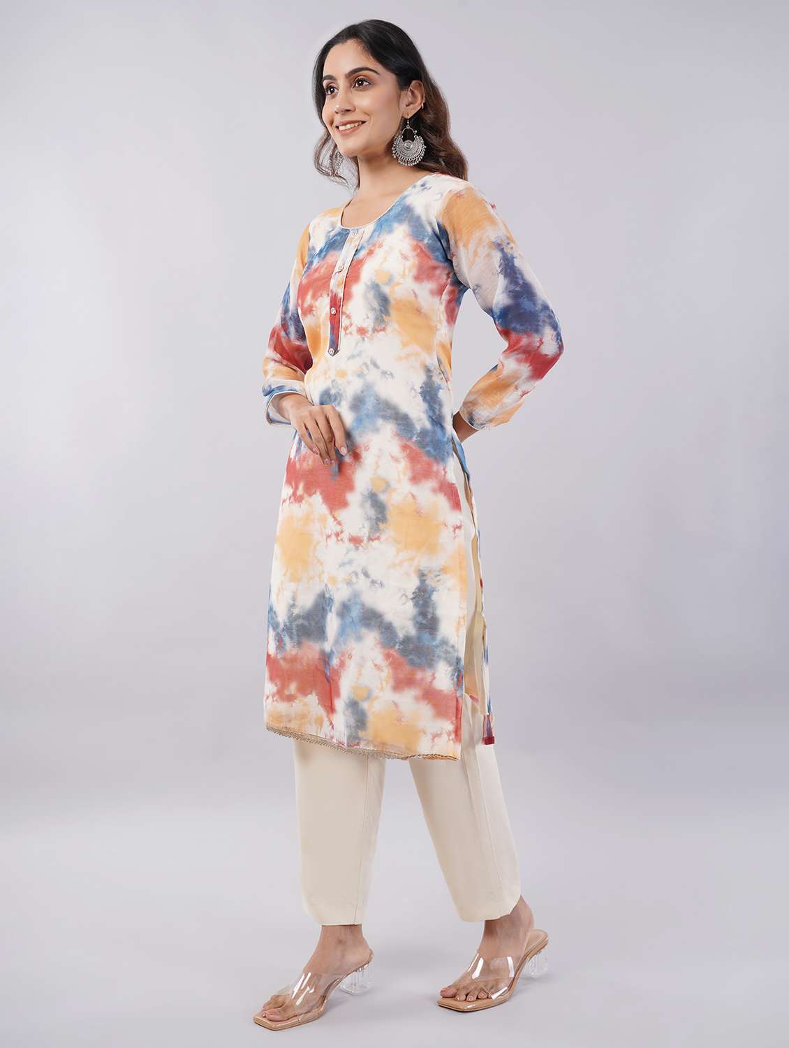 Women Printed Three Quarter Sleeves Kurta Pant With Dupatta Set - 22743362 -  Standard Image - 5