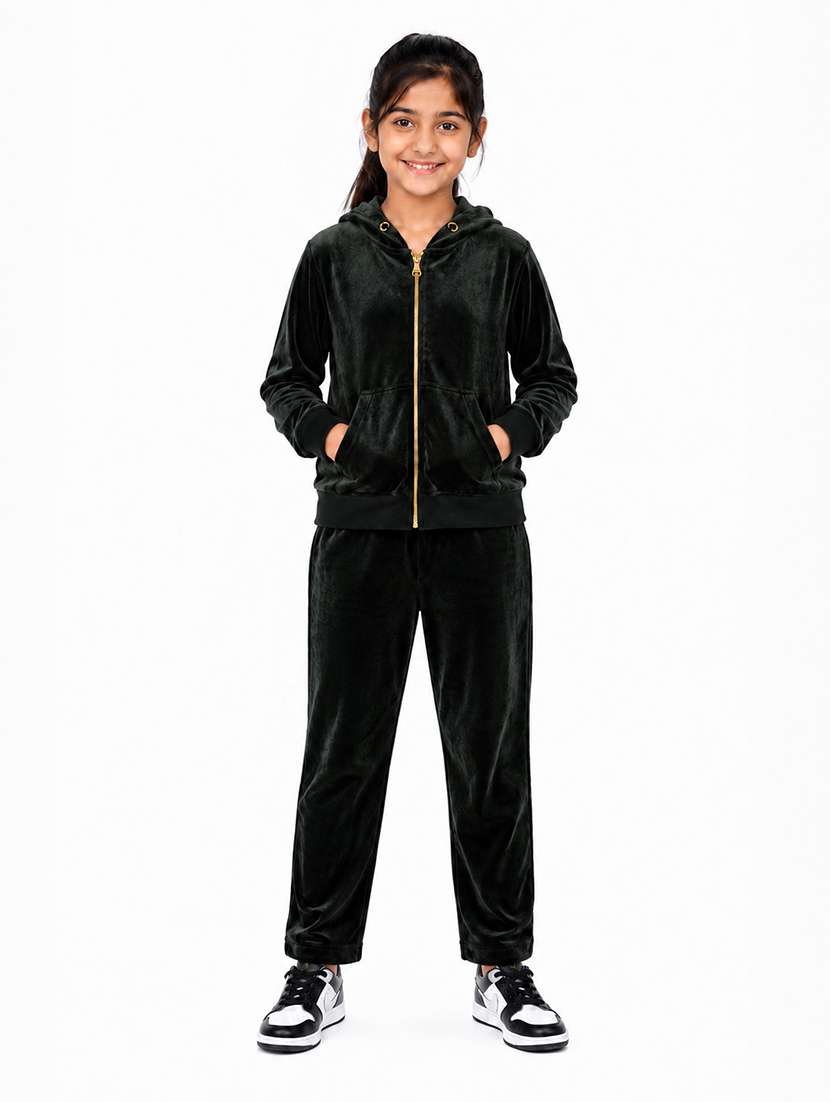 girls solid long sleeves full length set