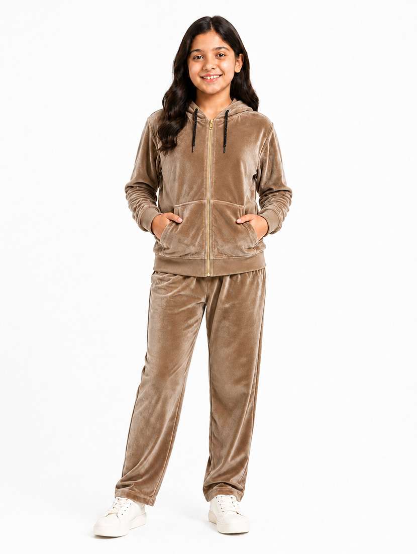 girls solid long sleeves full length set
