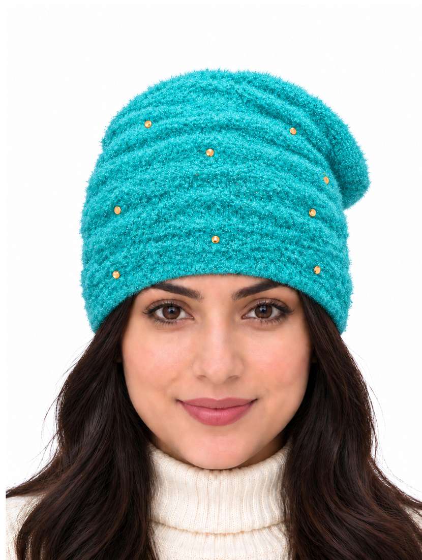 women self design winter beanie cap