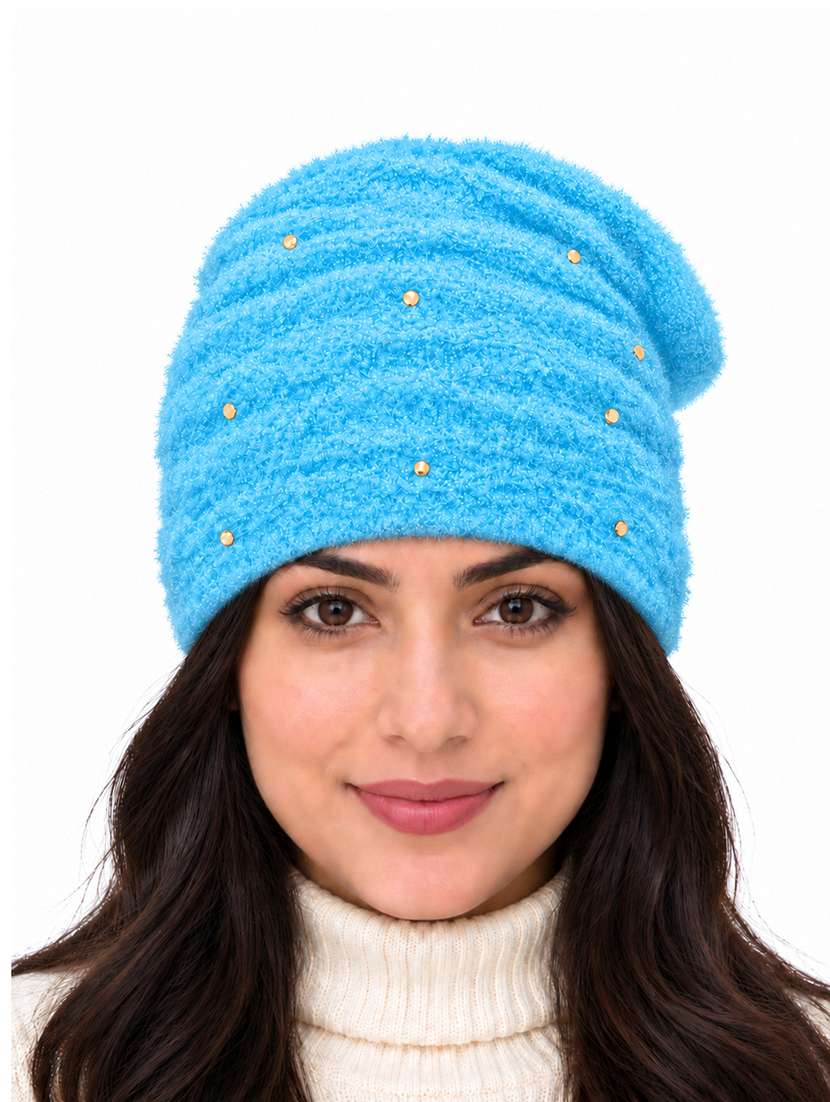 women self design winter beanie cap