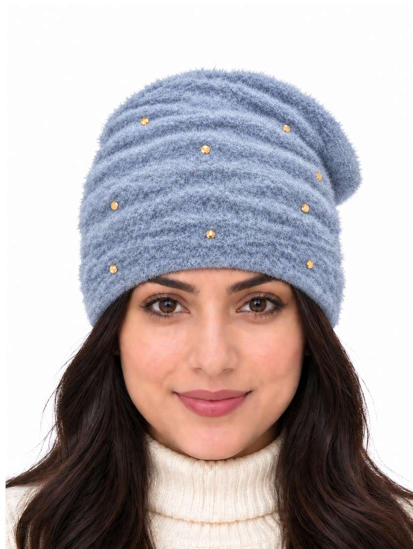 women self design winter beanie cap