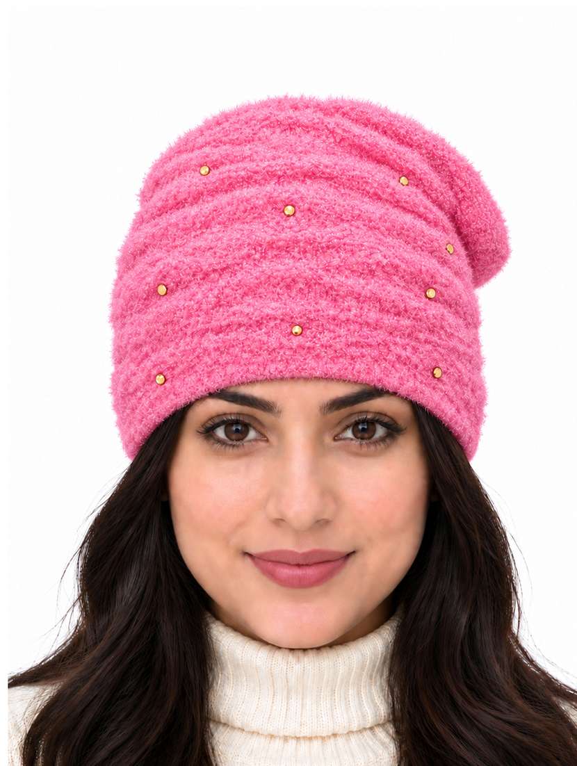 women self design winter beanie cap