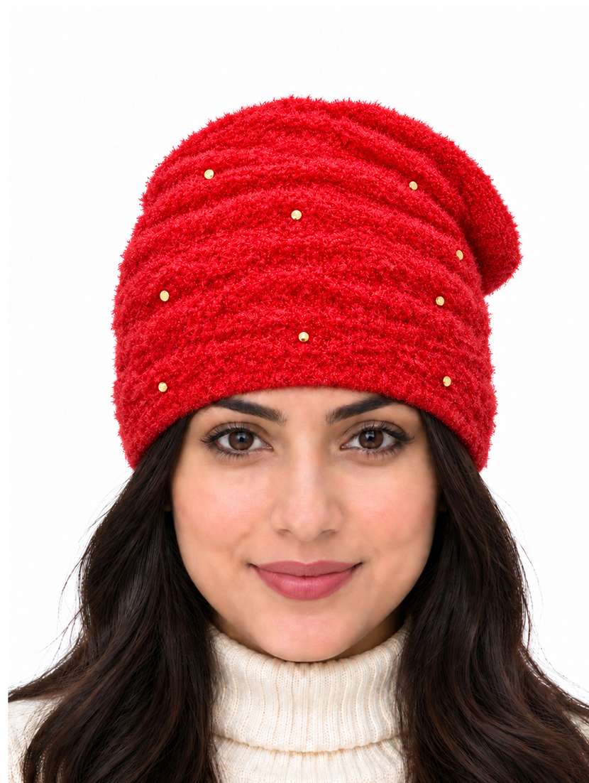 women self design winter beanie cap