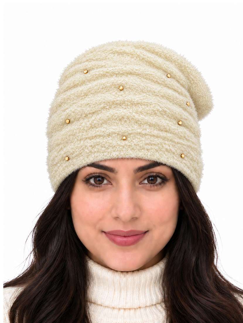 women self design winter beanie cap