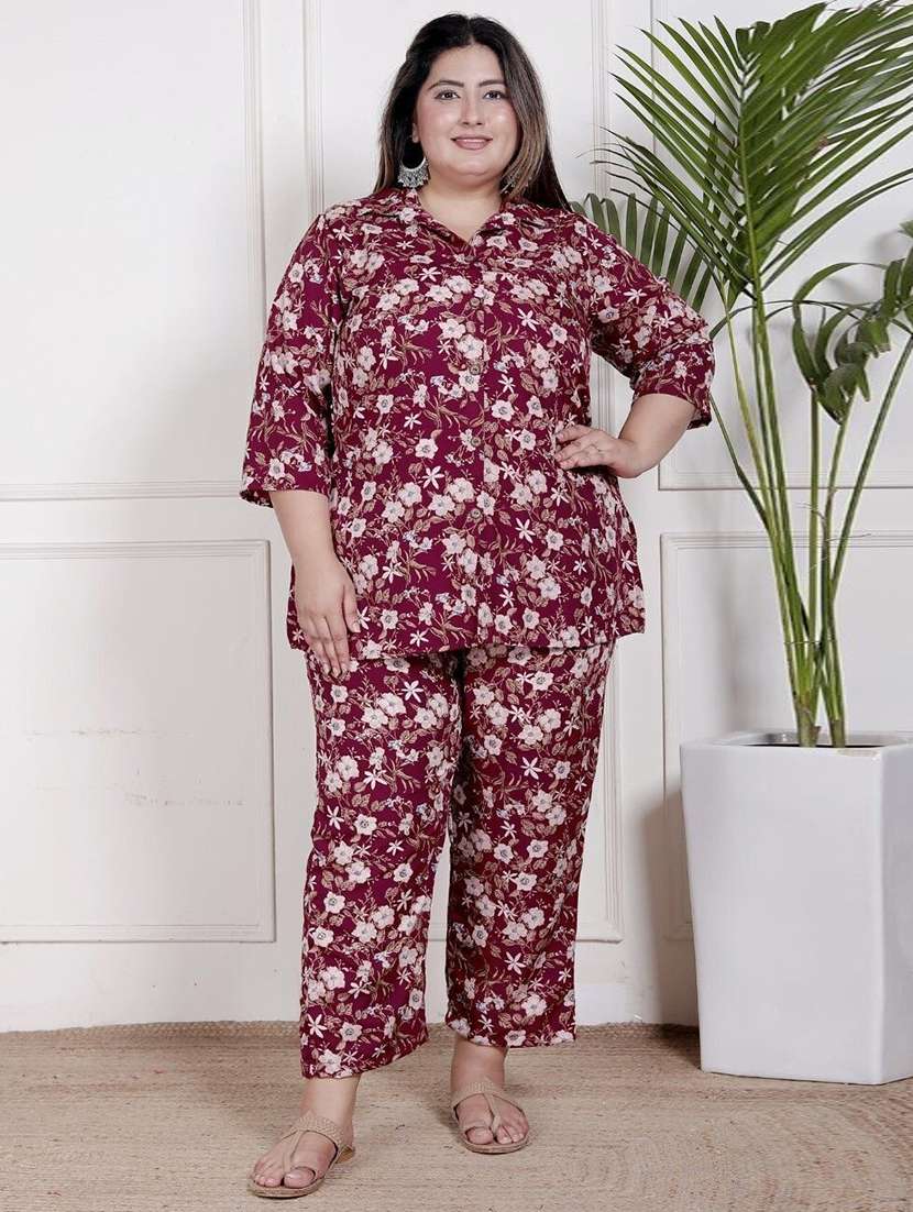 women plus size printed three quarter sleeve ethnic co-ord set