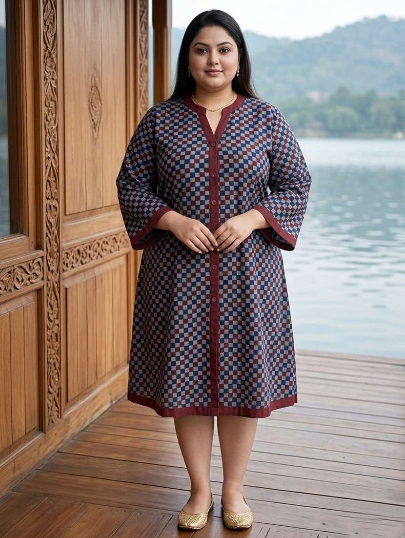 women printed three quarter sleeves a-line dress