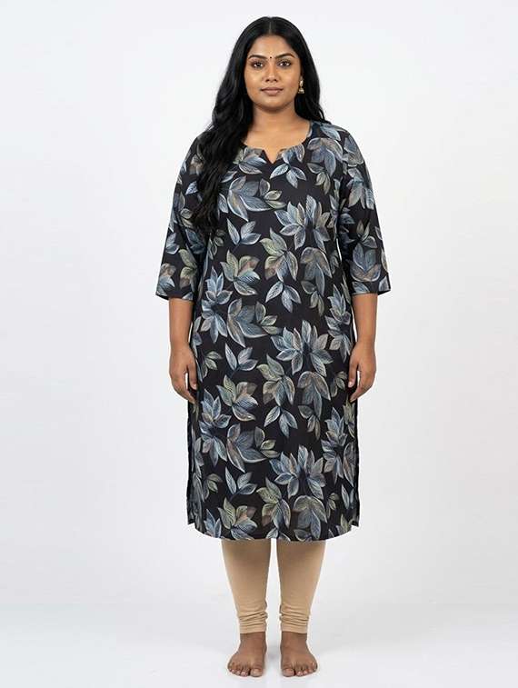 women printed three quarter sleeves straight kurta